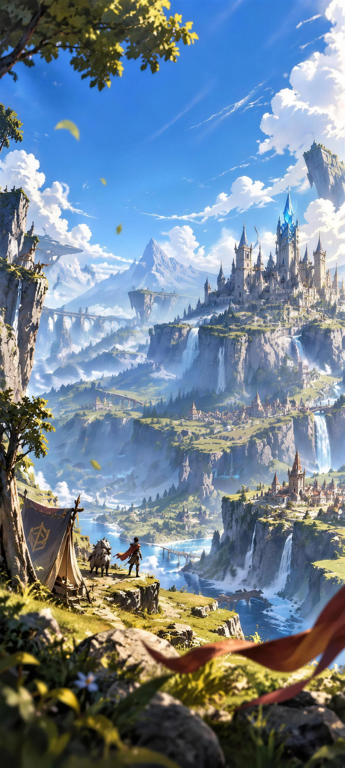 Castle, waterfalls and floating cliffs in Rune Era
